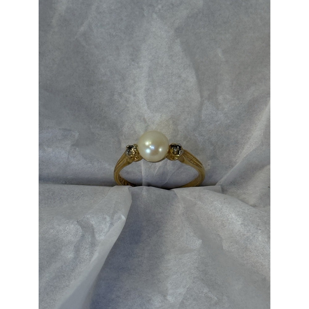 Vintage Signed Krementz 14K HGE Cultured Pearl Ring Size 5.75 Retro Cocktail - Picture 7 of 11